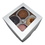 30 Caixa Branca 4 Brigadeiro Doces C visor Decorado 8x8x4