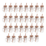 30 Canecas De 500ml Retrô Em Vidro Alça Canudo Tampa Oferta