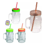 30 Canecas De 500ml Retrô Em Vidro Com Alça E Canudo Tampa
