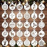 30 Peças De Estênceis De Biscoito Feliz Natal Floco De Neve Papai Noel Moldes Reutilizáveis De Estênceis De Bolo Para Pintura De Biscoitos Férias Cupcake Café Fondant Sobremesa Artesanato 