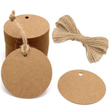 300 Tags Kraft Redondas 5cm Com Cordão De Rami Sem Impressão