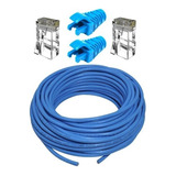 30m Cabo Cat6 Azul Sem Crimpagem + 2 Conectores Rj45 Avulsos