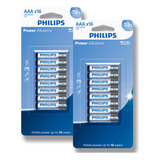 32 Pilhas Bateria Aaa Palito 3a Alcalina Philips 2 Cartelas