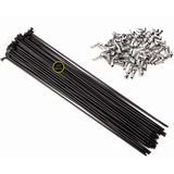 36 Raios Bike Fino Inox Preto 274mm X 2mm Kit 36 Pçs Niples