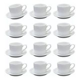 36 Xicara Com Pires P Chá Café 200 Ml Porcelana Branca