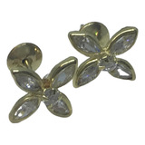 376b Brincos Flor Em Ouro 18k Com Pedras