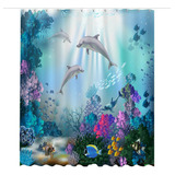 3d Ocean Dolphin Coral Design Cortina
