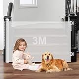 3m Portão Grade Retrátil De Proteção Para Bebês E Cachorros- Portaozinho De Escada Instalação Sem Furos- Trava Dupla-Operação Com Uma Mão-Portao Segurança Bebê Pet- Cercado Para Cachorros