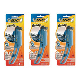 3un Acendedor Isqueiro Fogão Bic Handy Multiuso Recarregável