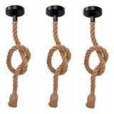 3x Pendente Corda Retro Design Rústico Vintage Decorativo Cor Marrom Voltagem 110v 220v