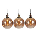 3x Pendente Sanlucca S3578 Vidro Ambar Vintage Industrial Vidro Globo Retro Led 110v 220v