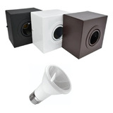3x Plafon Spot De Sobrepor Box Quadrado Par20 Led Incluso Cor Preto Quente