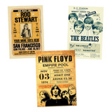3x Poster Rock 30x45cm Show Banda Rod Stewart Beatles Floyd