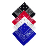 4 Bandanas Estampadas Lenços Preto Vermelho Azul E Branco