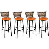 4 Banquetas Bar Média 60cm Junco Capuccino Assento Laranja