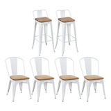 4 Cadeiras + 2 Banquetas Altas Tolix Encosto Assento Madeira Estrutura Da Cadeira Branco - Madeira Rústica Clara