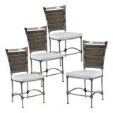 4 Cadeiras Jk Em Alumínio Fibra Sintética Cozinha Edícula Cor Cappuccino