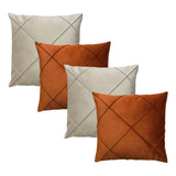 4 Capa De Almofada Veludo Drapeada Quadrada Bege E Terracota