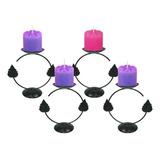 4 Castiçal Coroa Advento 4 Velas Candelabro Porta Vela Mesa Cor Velas Advento 3