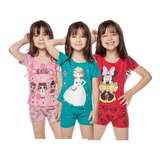 4 Conjunto Infantil Personagens Atacado Pijama Dormir Menina
