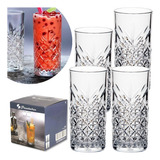 4 Copos Vidro Long Drink Decorado Cocktail Timeless 300ml Cor Vidro Transparente Timeless