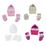 4 Kits Lã Touca+luvas+meias Bebê Menina