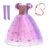 4 Peças De Fantasia Feminina De Princesa Rapunzel, Vestido E