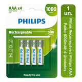 4 Pilhas Recarregável Philips Aaa 1000mah