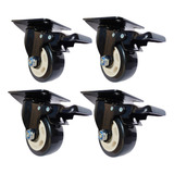 4 Rodizio Para Moveis 3 Pol Placa C/trava Preto Colson 280kg