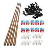 4 Tacos Bar Sinuca Snooker 1.45m + Virolas Giz Azul E Branco