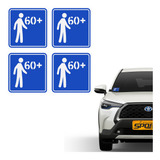 4 Adesivos Idoso 60 Para Vidro Interno Do Carro 10x10 Azul