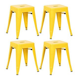 4 Bancos Baixo Tolix Iron 45 Cm Iron Cozinha Aço Amarelo