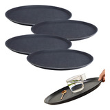 4 Bandeja Servir Garçom Antiderrapante 40cm Bar Restaurante Cor Preto