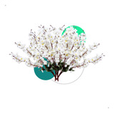 4 Buque Flor Cerejeira 7 Galhos Artificial Decoração Planta