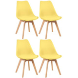 4 Cadeiras Estofada Leda Base Madeira Eames Cozinha Cores Estrutura Da Cadeira Amarelo