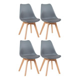 4 Cadeiras Estofada Leda Base Madeira Eames Cozinha Cores Estrutura Da Cadeira Cinza escuro