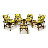 4 Cadeiras Mesa Bambu Jardim Interna externa