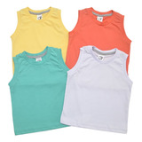 4 Camisetas Regatas Infantil Bebê Coloridas M G Gg