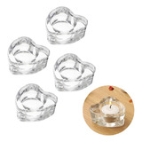 4 Castiçal Porta Vela Em Coração De Vidro Decorativo