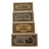 4 Cédulas Filipinas 50 10 5 1 Centavos 1941 Fe 2 Guerra