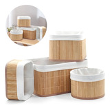 4 Cestos Palha Caixa Organizador Bambu Quarto Banheiro Vime