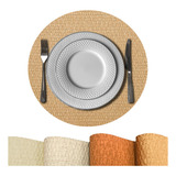 4 Jogo Americano Redondo Sousplat Mesa Posta Luxo Plh Vr Cor Laranja Claro Escuro Terracota Palha Redondo