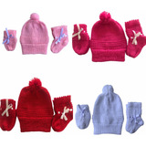 4 Kits De Bebê Com Touca Luva E Meia Feminino