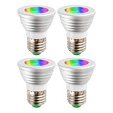4 Lampada Rgb Spot Led 3w 16 Cores Bivolt C Controle E27 