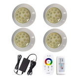 4 Luz Led Piscina Colorida Controle Remoto Fonte Rgb 15w