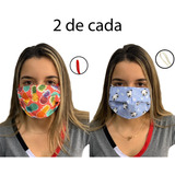 4 Máscaras Estampadas Saúde Proteção Lavável