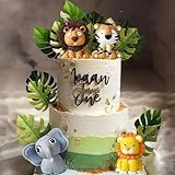 4 PCS Safari Cake Topper Elephant Birthday Cake Toppers Jungle Animals Cakes Toppers 1st Birthday Decorations Woodland Animal One Cake Topper For Jungle Ballon Birthday Cake Decorations