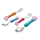 4 Pçs Talheres Infantis Peppapig Colher Garfo Aço Inoxidável