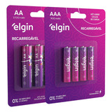 4 Pilhas Aa 2700mah E 4 Aaa Palito 900mah Recarregável Elgin