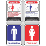 4 Placas De Sinalização Banheiro Feminino Masculino Regras